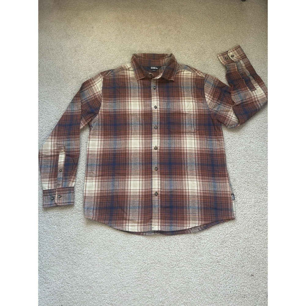 EUC Eddie Bauer Casual Flannel Button-Down Shirt Men's Large Brown Blue Cotton